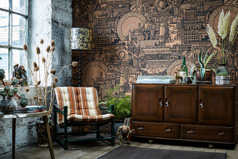 Hit the North real cork wallpaper by Drew Millward for The Monkey Puzzle Tree