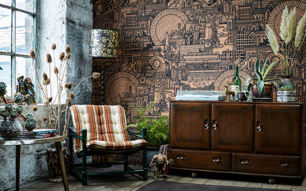 Hit the North real cork wallpaper by Drew Millward for The Monkey Puzzle Tree