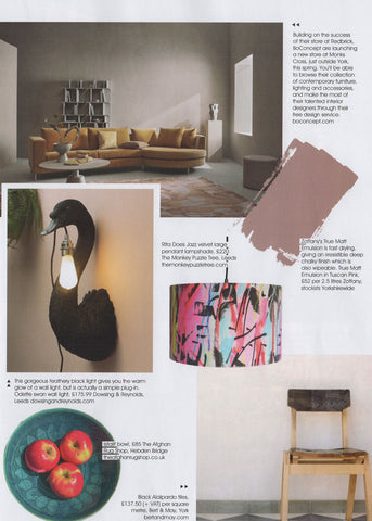 Rita does Jazz velvet lampshade by The Monkey Puzzle Tree featured in Living North magazine
