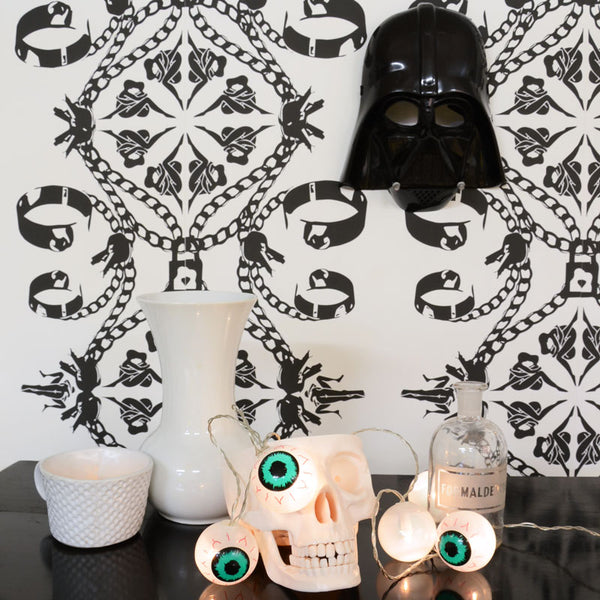 Spooky monochrome Halloween look - Skulls Darth Vader and Maitrise wallpaper