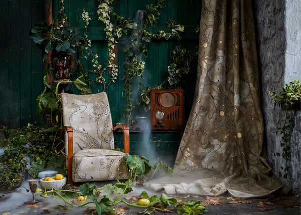 Autumnal and Halloween styling for interiors, dry ice and foliage