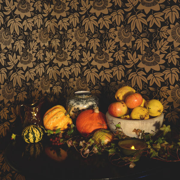 Halloween and autumnal styling with gourds, apples and quinces