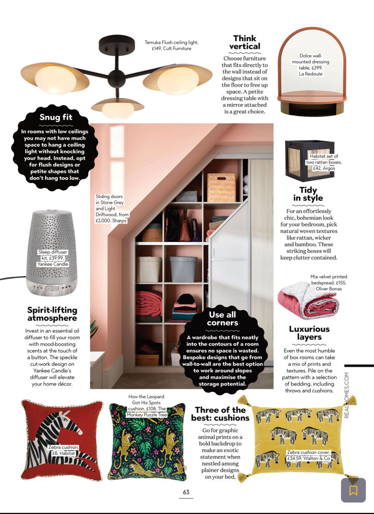Real Homes October 2022 featuring How the Leopard got his Spots cushion 
