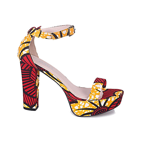 Viola African Print Block Heels Floral 