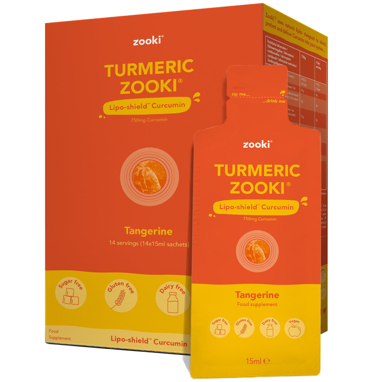 Turmeric Zooki - Turmeric Shots - 750mg Full Spectrum Curcumin per 15ml Sachet - Tangerine Flavour Box of 14