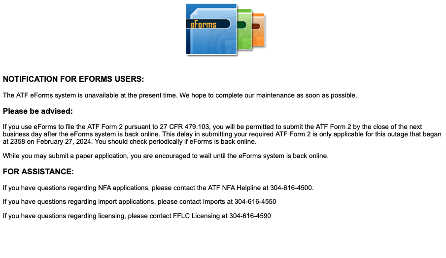 ATF eForm's Outage