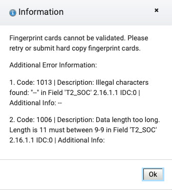 .EFT File Error - Illegal characters found: "--" in Field 'T2_SOC' 2.16.1.1 / Data length too long. Length is 11 must between 9-9 in Field 'T2_SOC' 2.16.1.1