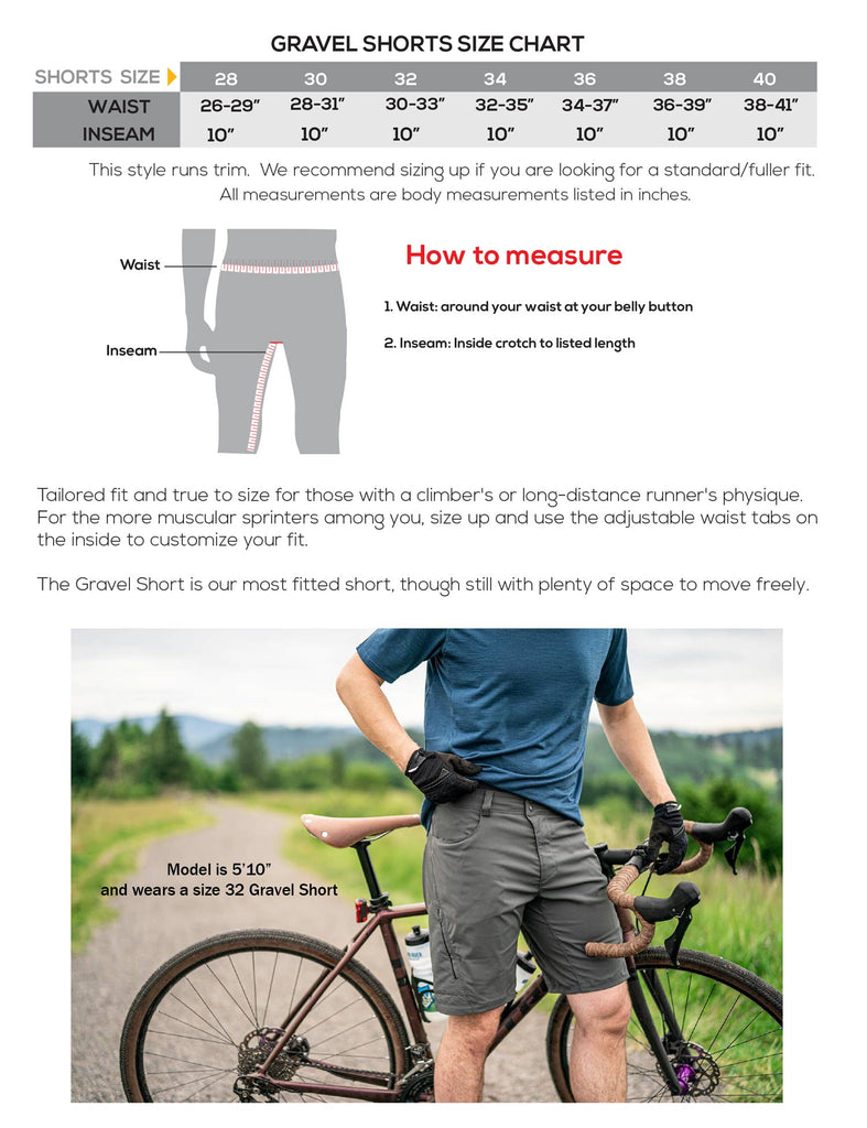 showers pass men's gravel short size guide