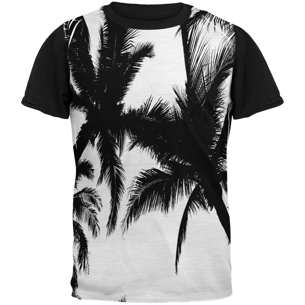 Black and White Palm Tree Silhouette Adult Black Back T-Shirt – Old Glory