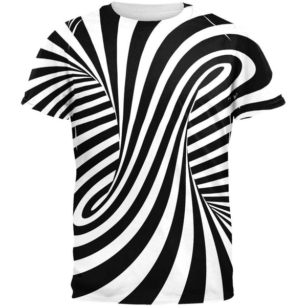 Trippy Black And White Swirl All Over Adult T-Shirt | Old Glory