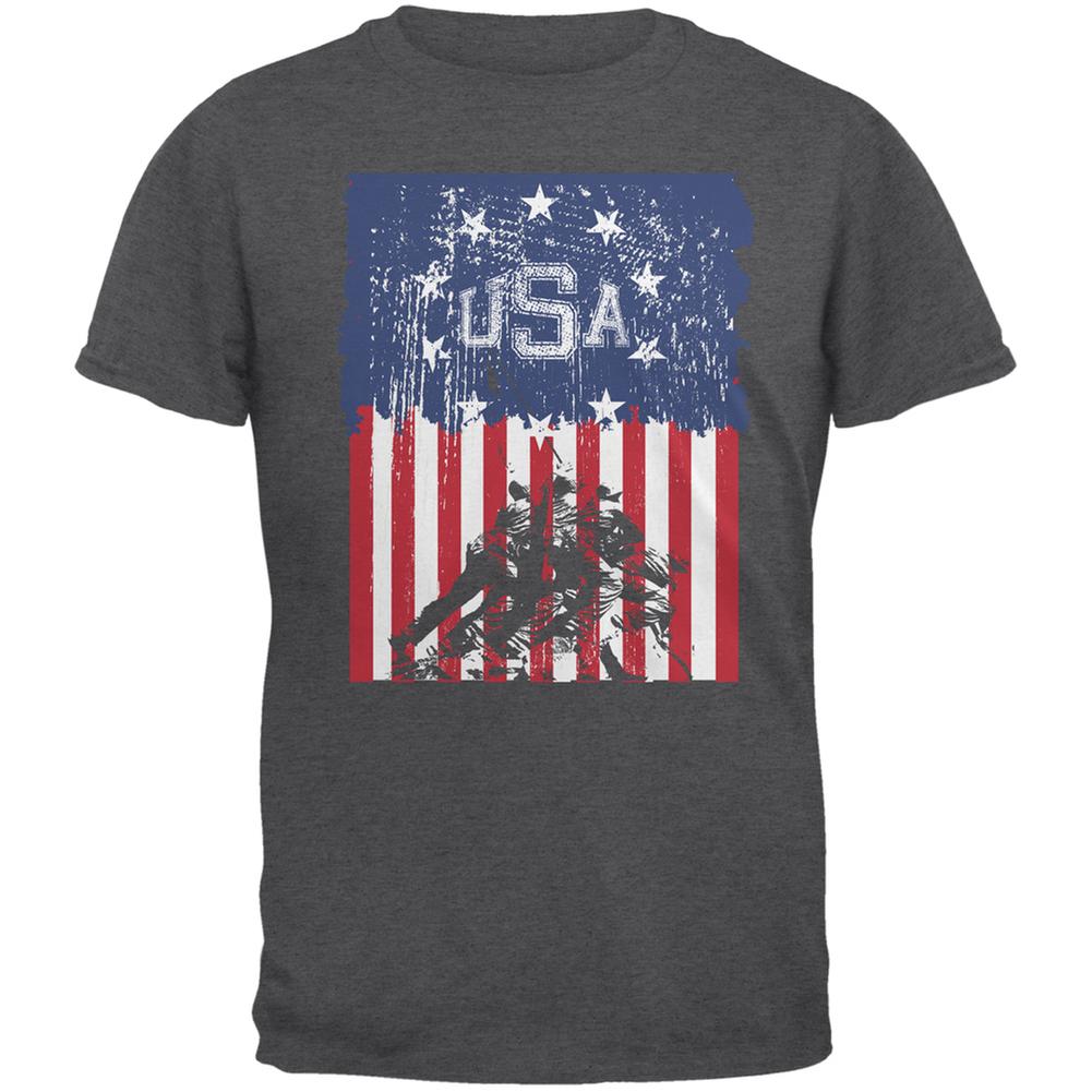 USA Distressed Flag Iwo Jima Dark Heather Adult T-Shirt – Old Glory