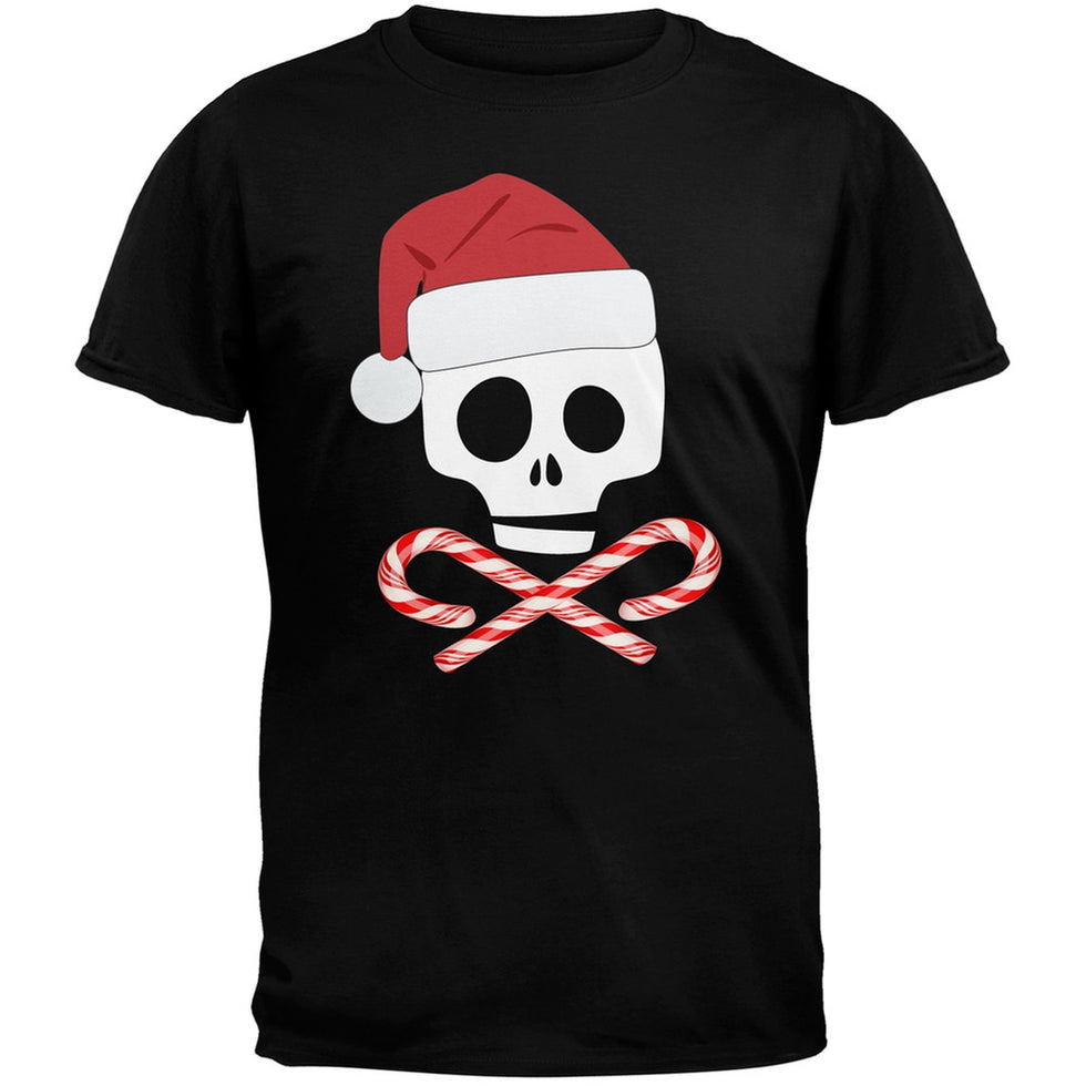 Skull And Cross Candy Canes Santa Black Adult T Shirt Old Glory 