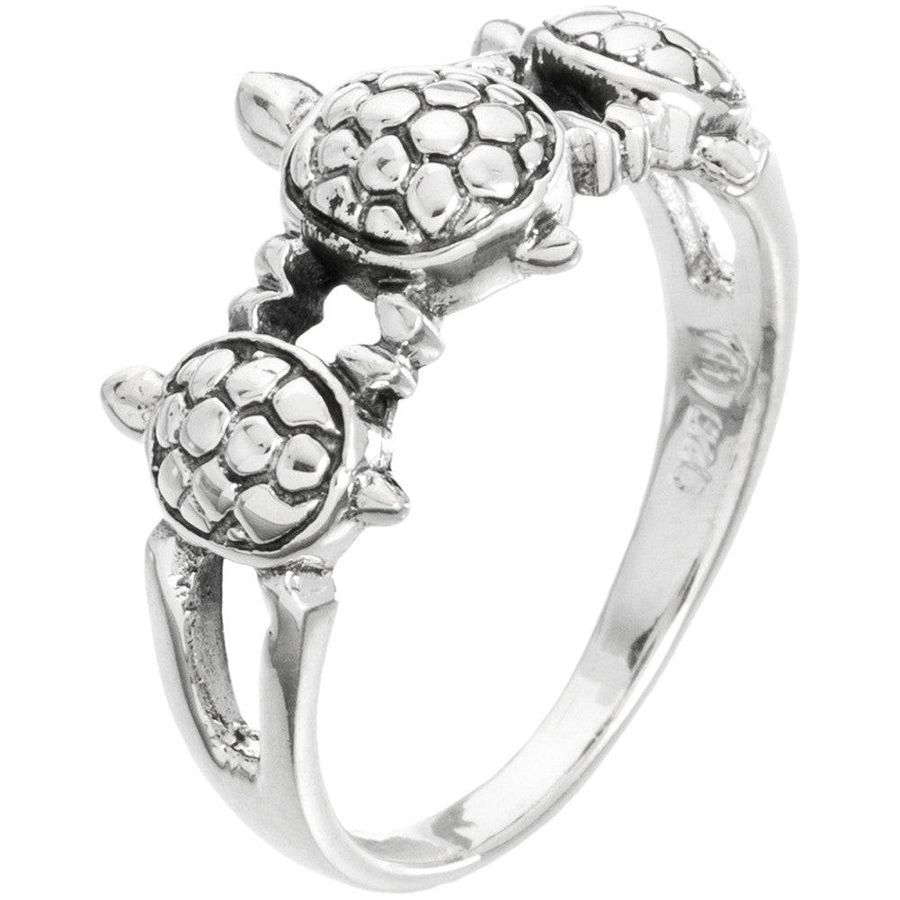 Turtle Trio Holding Hands Sterling Silver Ring | Old Glory