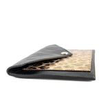 portofel Evelyn handmade din piele naturala negru cu laser negru nappa cu leopard sidefat lateral