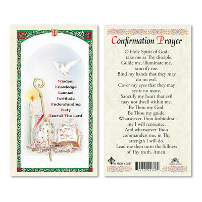 Confirmation Prayer Laminate Holy Card – Little Flower Gifts Online