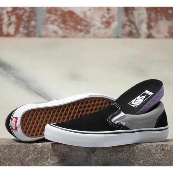 vans slip on black and grey