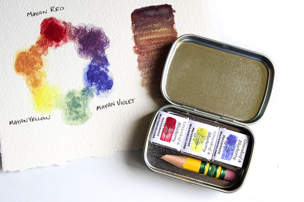 Greenleaf & Blueberry Artisanal Handmade Watercolors Primary Color Palette Mini Travel Watercolor Palette
