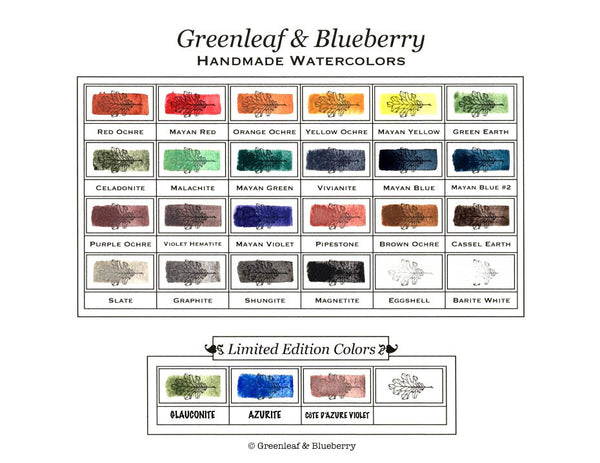 Greenleaf & Blueberry Artisanal Handmade Watercolors Color Chart