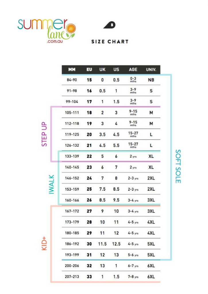 baby sneaker size chart