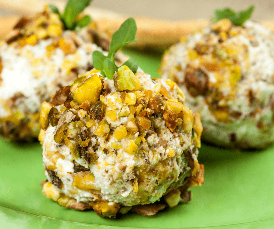 cheese ball rolled in pistachips