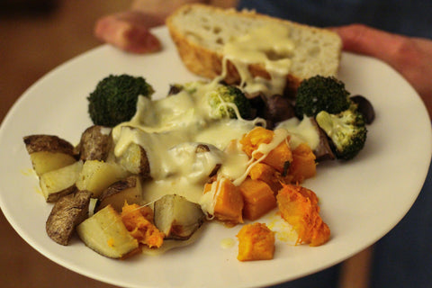 fondue and vegetable dinner