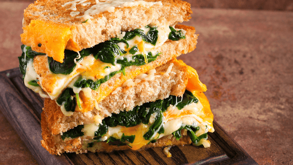 multigrain whole wheat grilled cheese with spinach