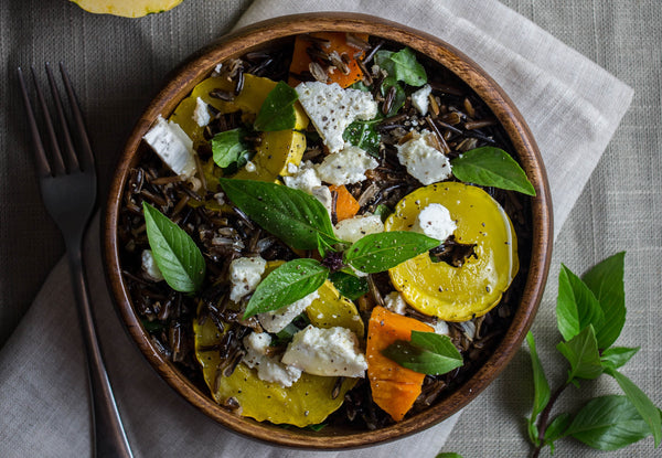 black rice delicata squash with goat cheese