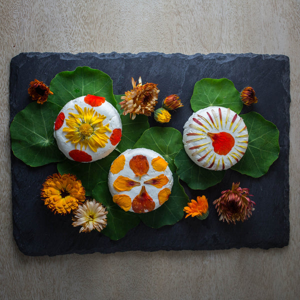 edible flowers and goat cheese