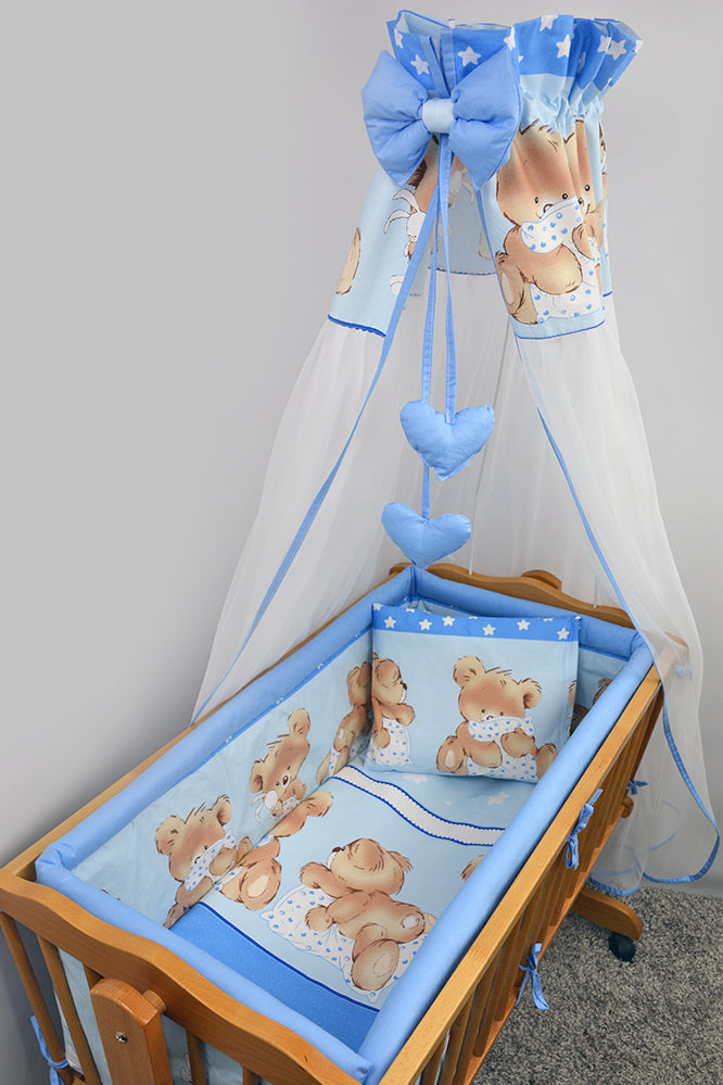 7 Pcs Crib Bedding Set With All Round Bumper 90x40 Cm Canopy