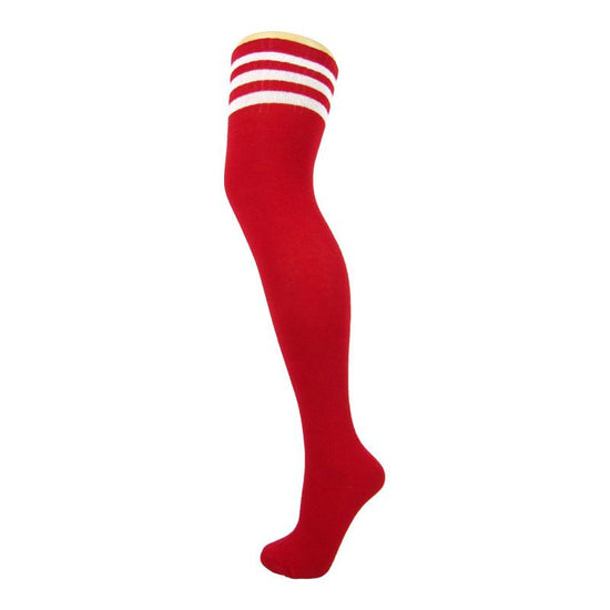 Cotton Blend Three Stripe Thigh High Socks-Leggsbeautiful