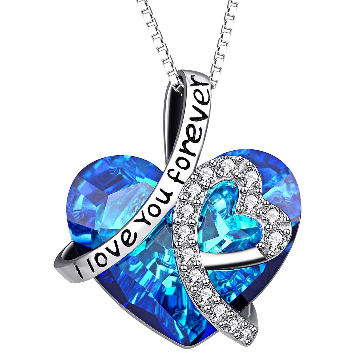 I LOVE YOU FOREVER Blue Austrian Crystal Heart Necklace ...