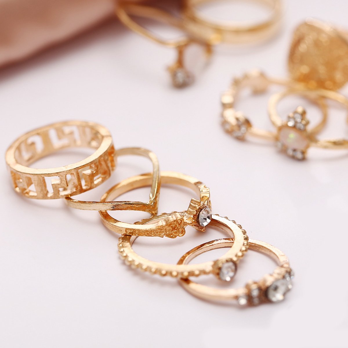 15 Piece Assorted Ring Set With Austrian Crystals 18K Gold Plated Ring ...