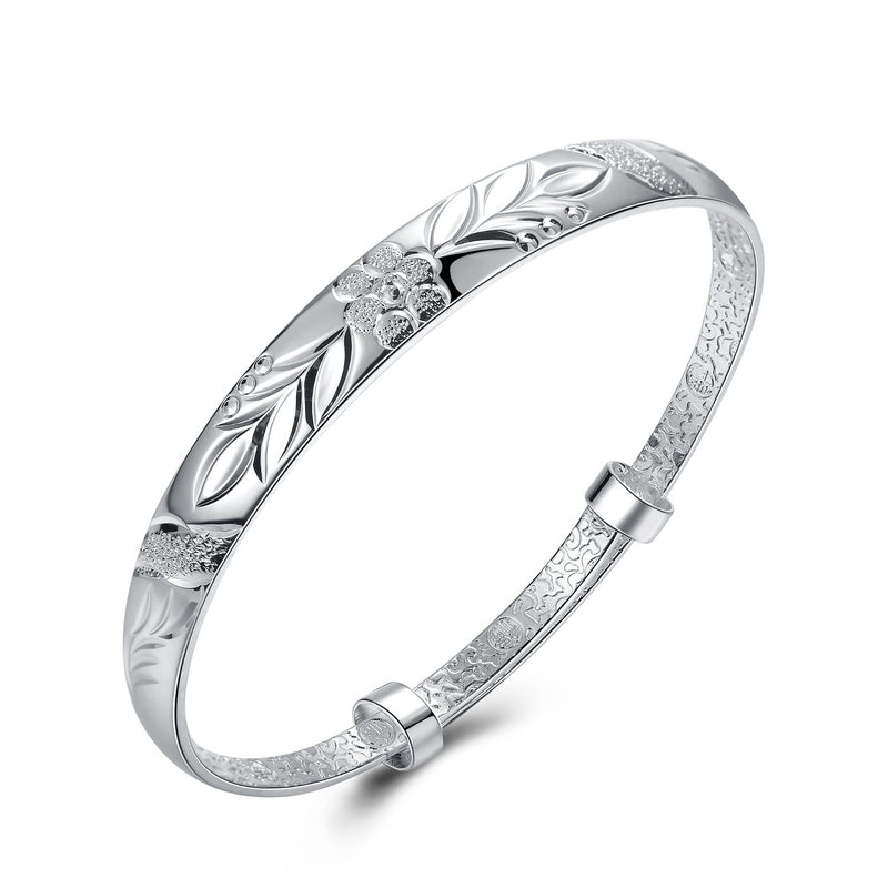 Women's Silver Plated Floral Ingrain Design Bangle – Golden NYC