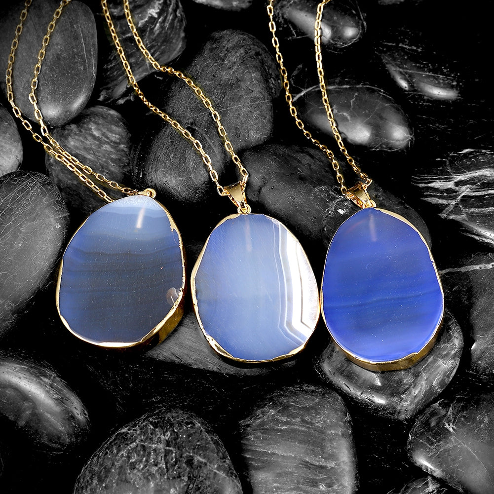 blue agate stone necklace