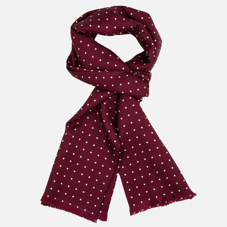 Burgundy Silk Scarf With Dot Pattern 