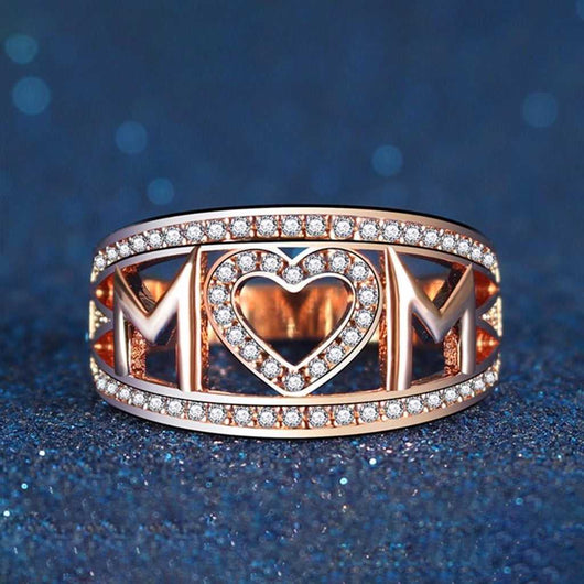 18K Rose Gold Plated Pave MoM Ring 