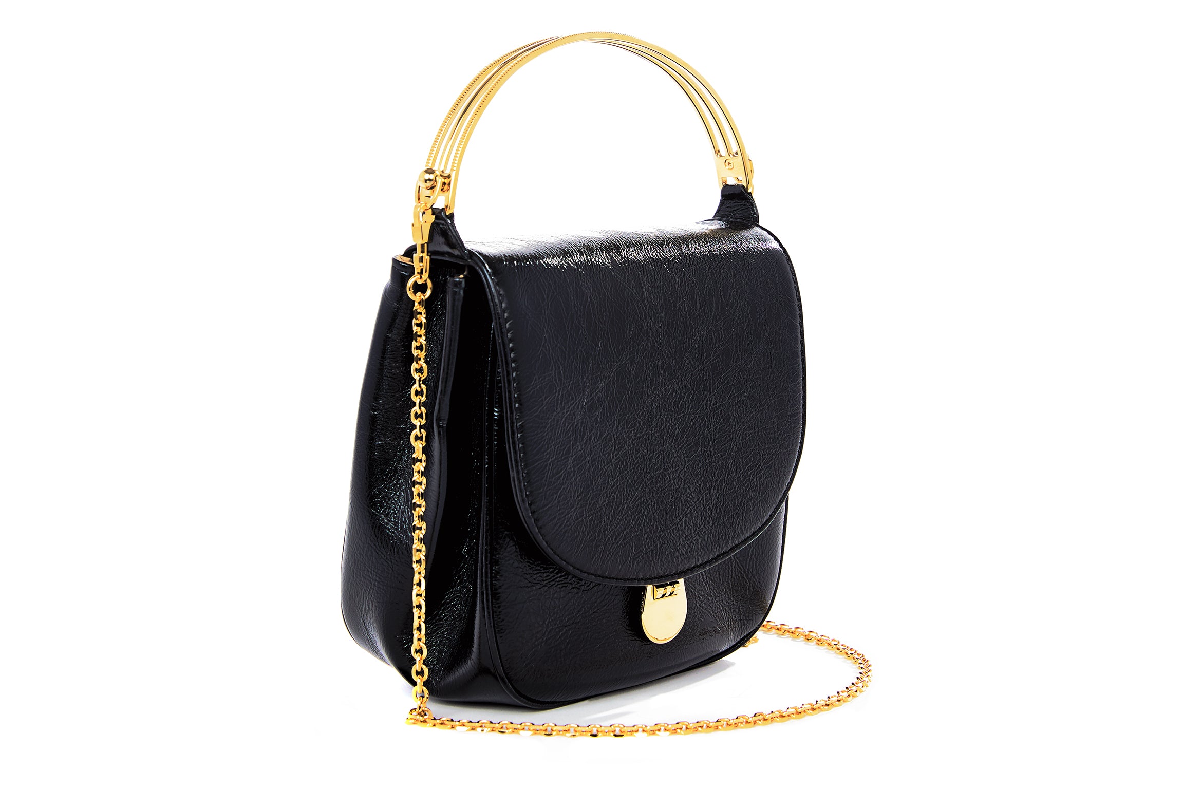 Angel Top Handle Bag in Black Leather