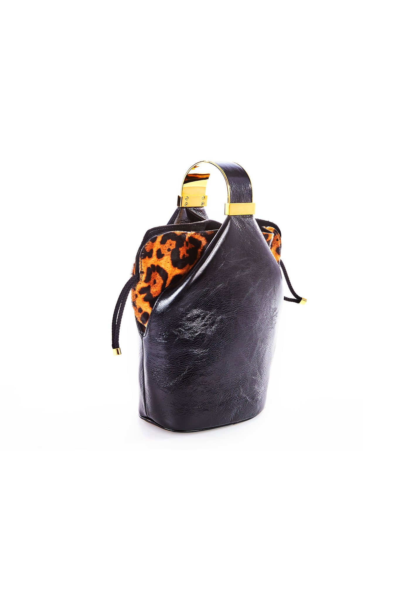 Kit Bracelet Bag in Black Leather and Leopard