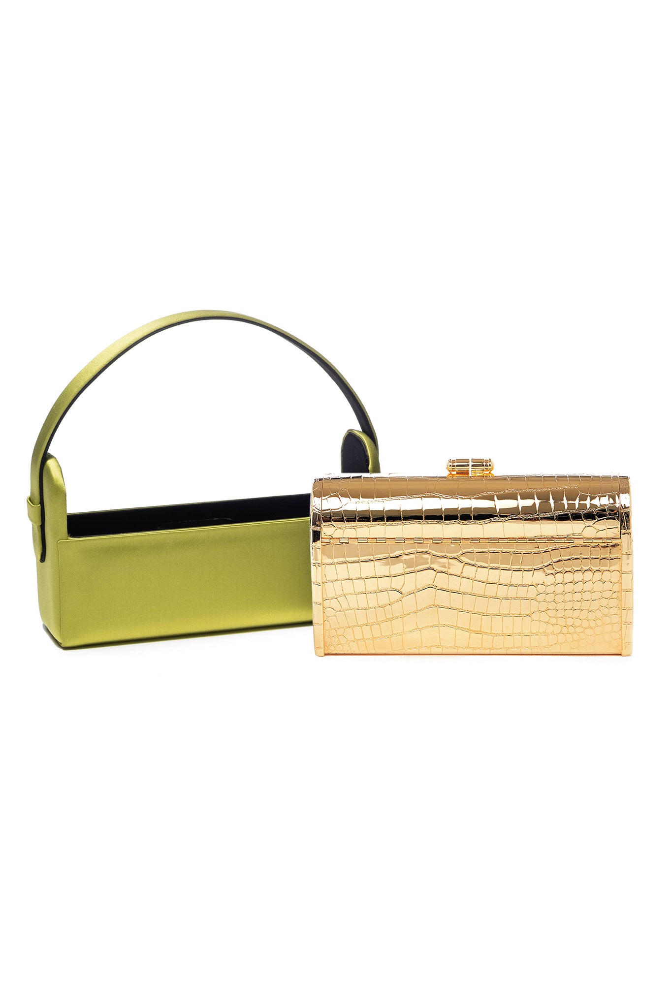 Gold Croco R gine Minaudi re Insert with Acid Satin Case