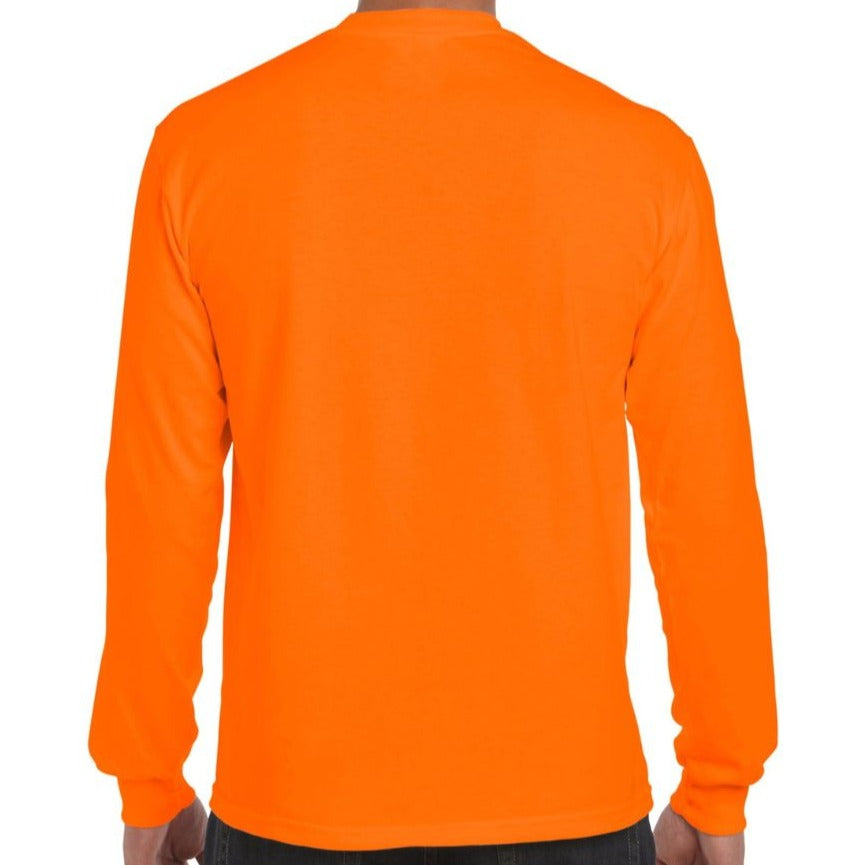 Small, Gildan, Long Sleeve Safety Orange Pocket T-Shirt [2410]