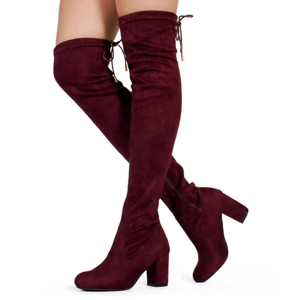 burgundy stretch boots