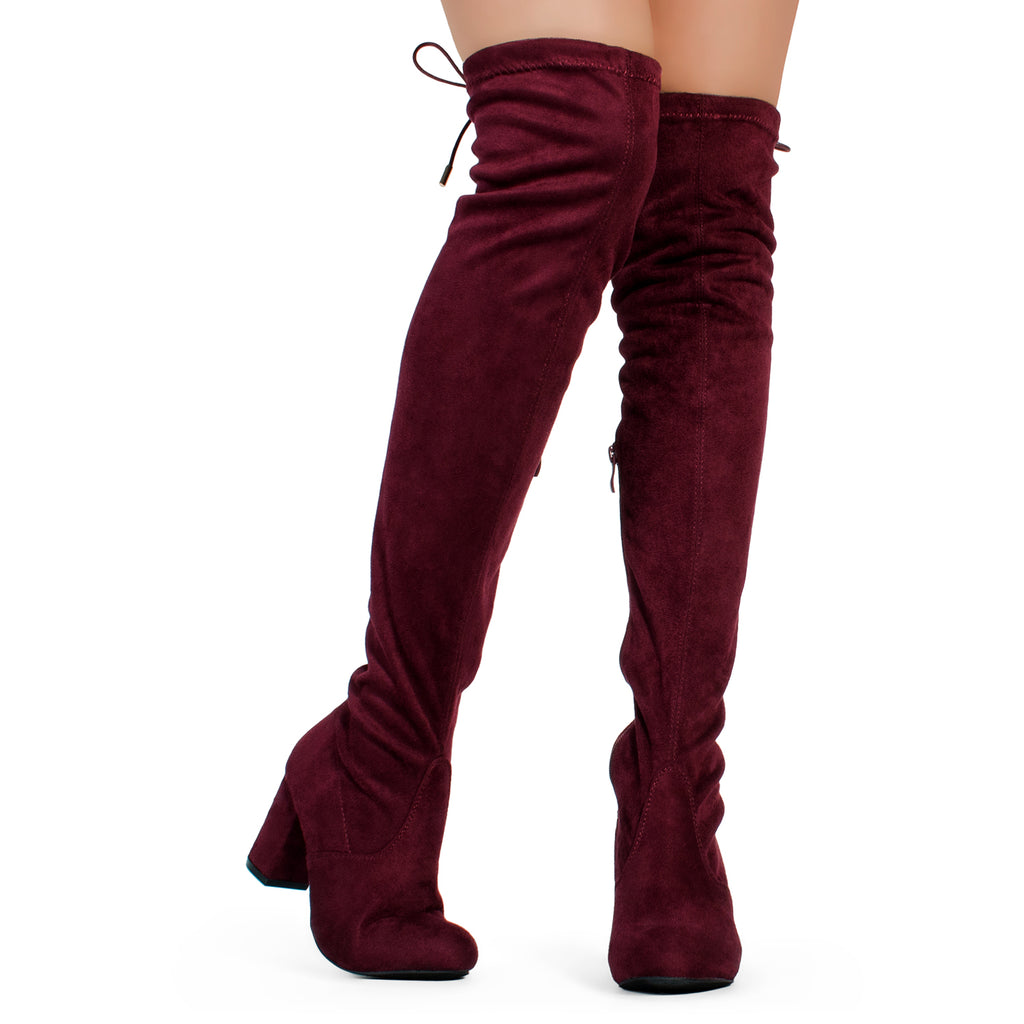 burgundy stretch boots