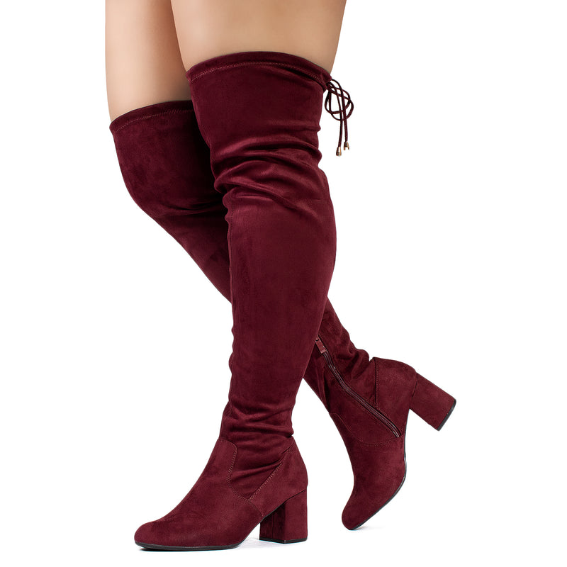 maroon over the knee boots