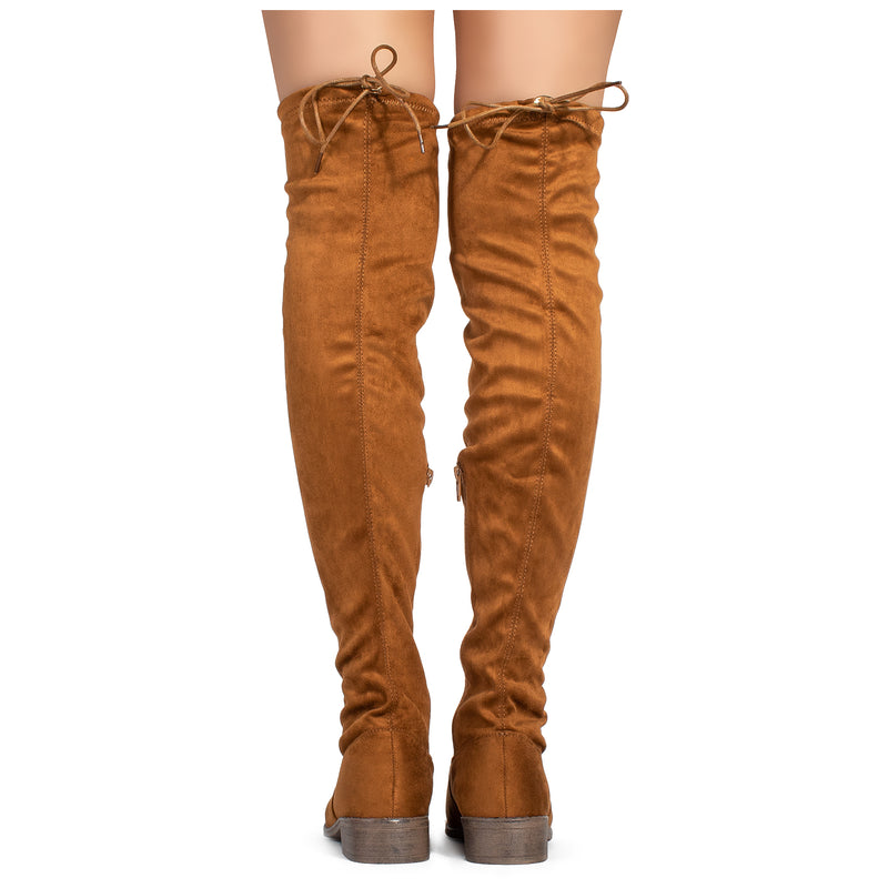 tan stretch knee high boots