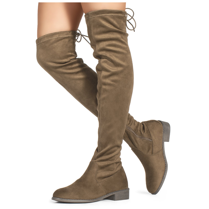 tan stretch knee high boots