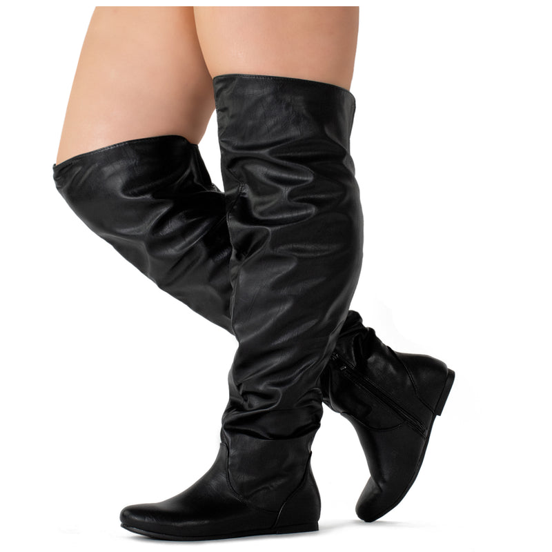 Wide Calf Womens Stretchy Over The Knee Slouchy Boots Black Pu Room Of Fashion 1597