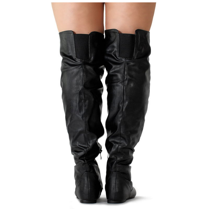 Wide Calf Womens Stretchy Over The Knee Slouchy Boots Black Pu Room Of Fashion 4111