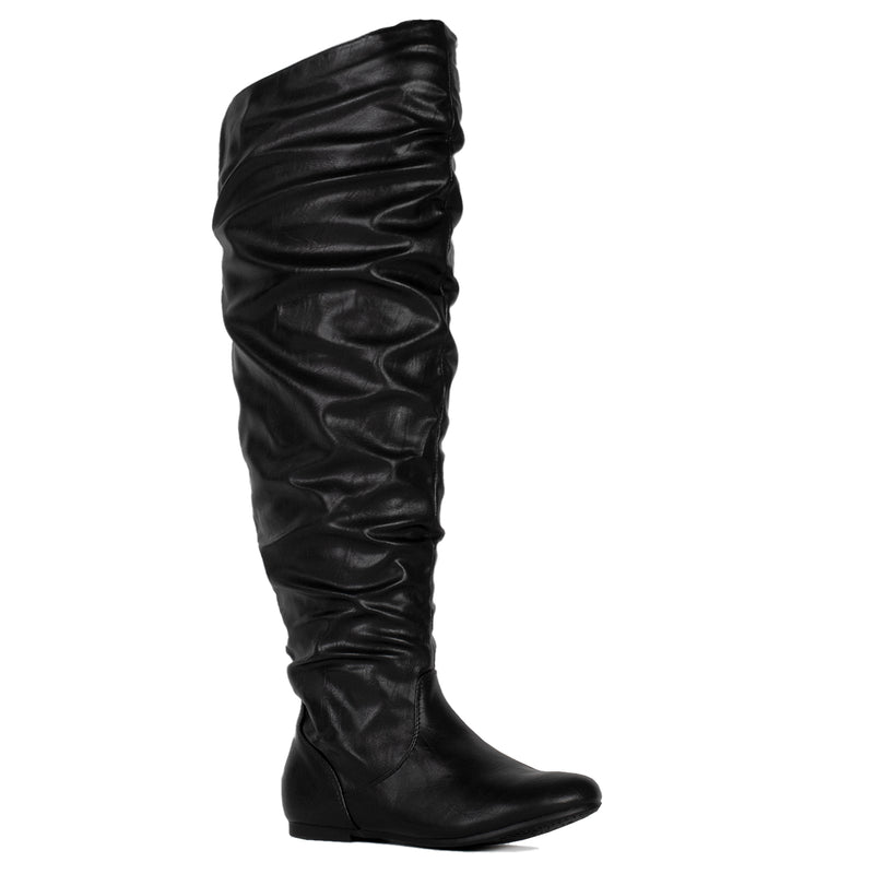 Wide Calf Womens Stretchy Over The Knee Slouchy Boots Black Pu Room Of Fashion 