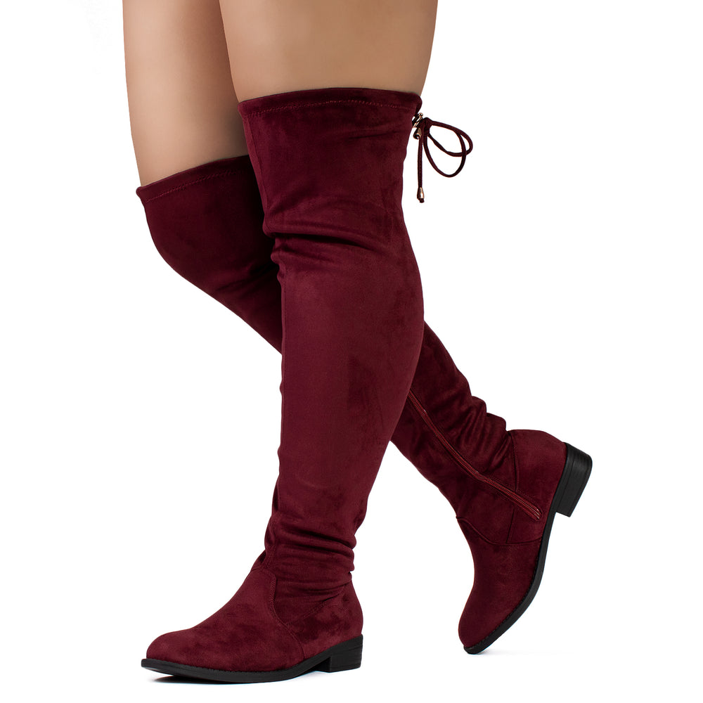 burgundy wide calf over the knee boots