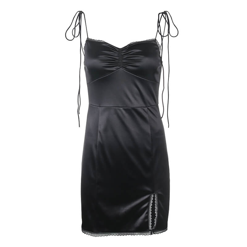 Angie Satin Ruched Black Mini Dress – Axcid Apparel